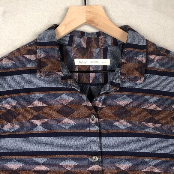 WOOLRICH Aztec Flannel Shirt Women's Sz XL Blue Button Up Casual Southwestern - Picture 2 of 16